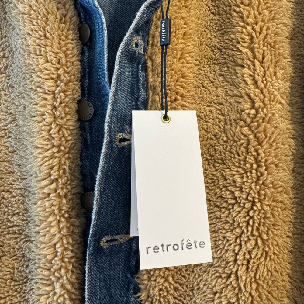 NWT Retrofete Cindy Reversible Denim Faux Shearling Fur Jacket, Size XS - Picture 8 of 16